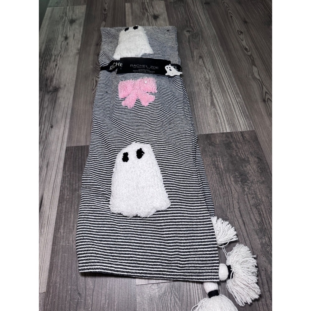 NWT Rachel Zoe Ghost Pink Bow Stripe Oversized Throw Blanket 50x70 Tassel